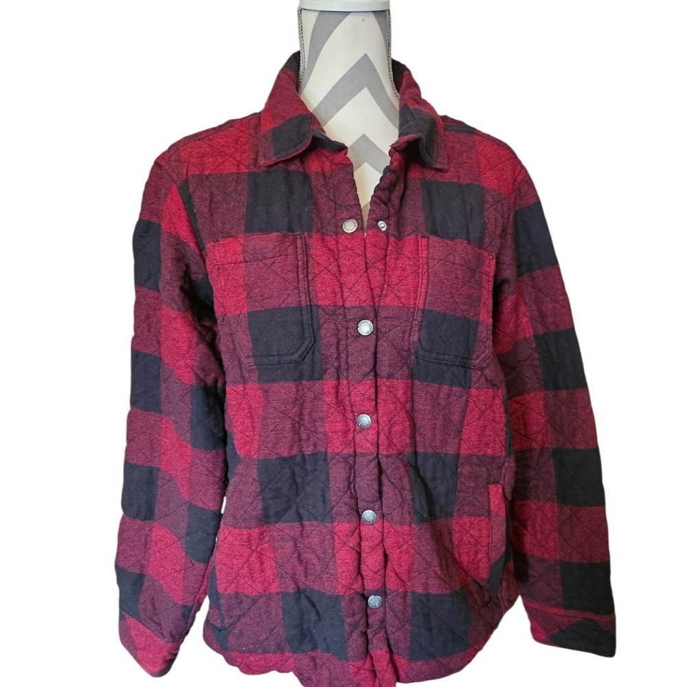 Dickies Womens XL Red Black Buffalo Plaid Quilted Flannel Shirt Jacket Shacket